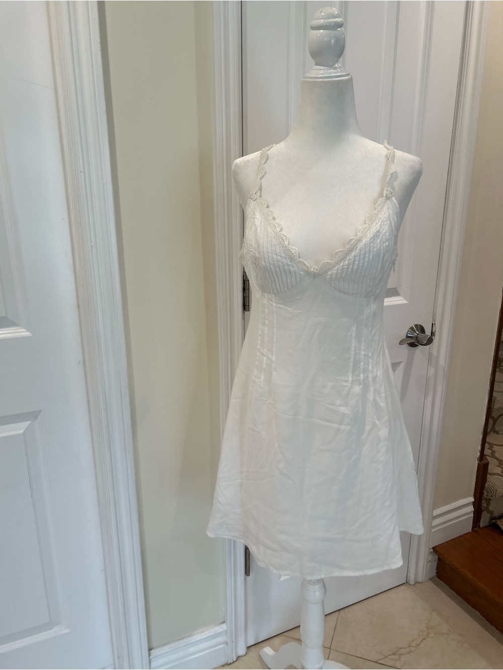 Topshop White Lace Trim Slip Mini Dress Cottagecore Y2K Nightie Style - Picture 2 of 7